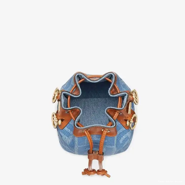 Cheap Motif Straw with FF Mini Bucket Handle Tresor Mon Straw Fendi In Blue Bag 0610